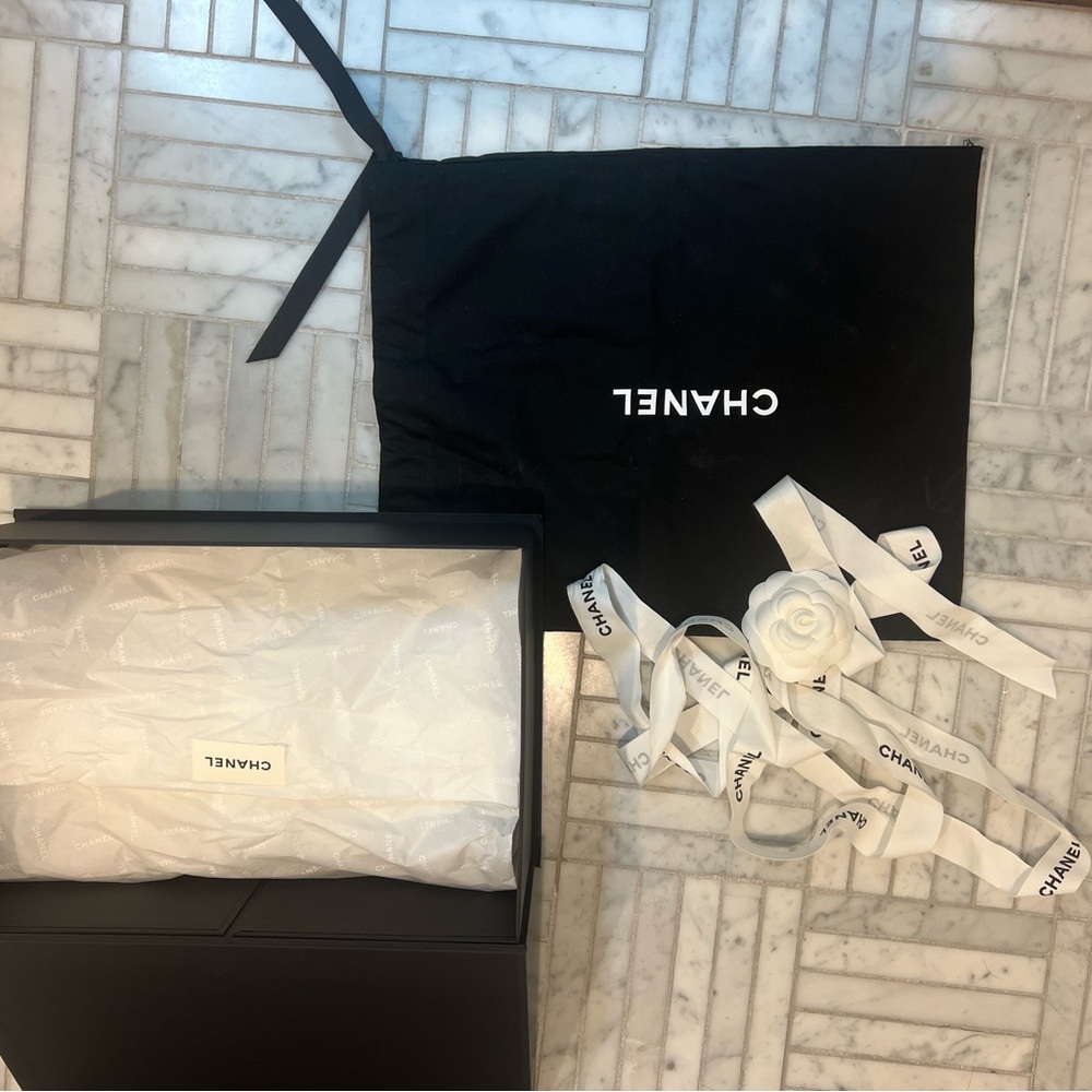 Chanel Black Dust Bag with White Ribbon